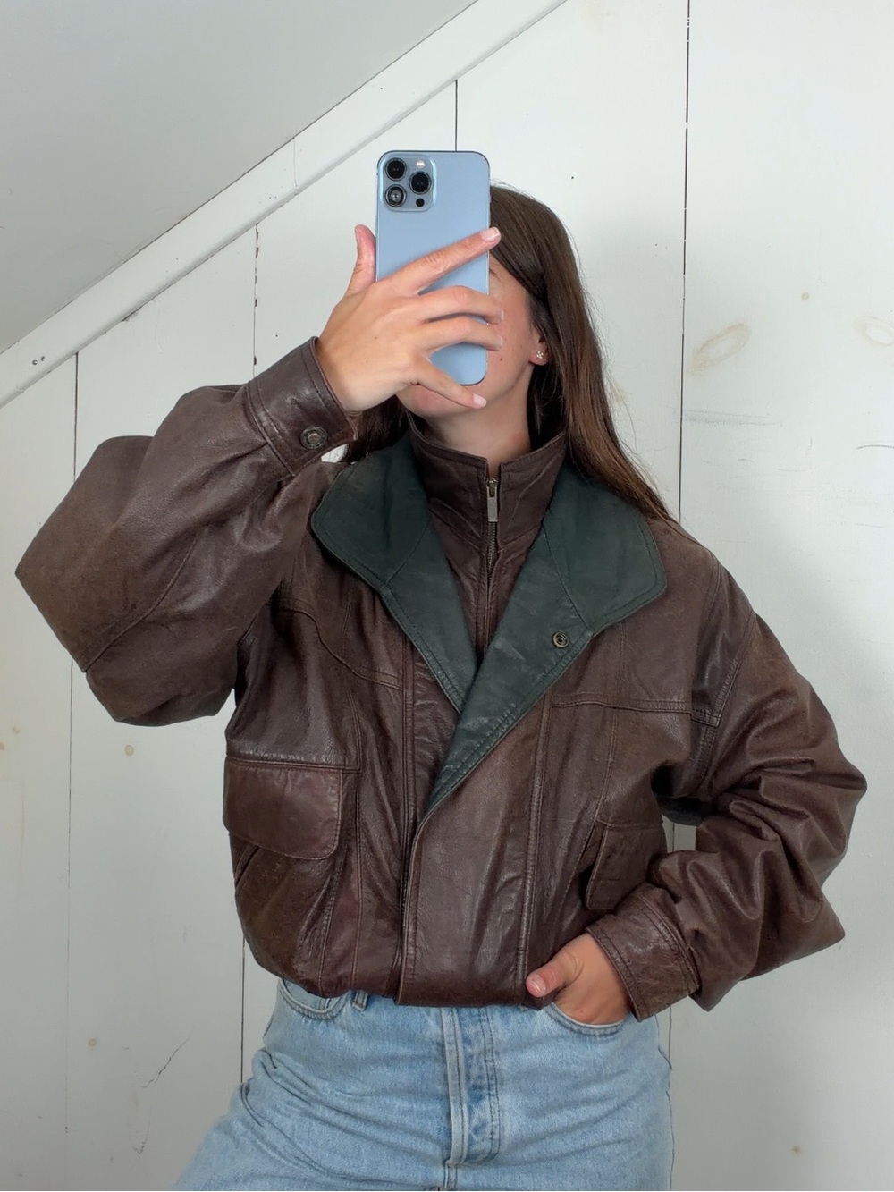 Vintage Wilsons Adventure Bound Brown Leather Bomber Jacket Men’s S Funnel Neck